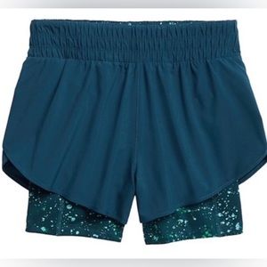 Athleta HIIT IT 2 in 1 shorts | Blue Teal | Large